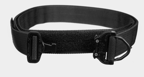 Uniformed services belt GUARDIAN Black stiff 2-layers with Cobra® D-ring 18kN reinforced metal buckle all black