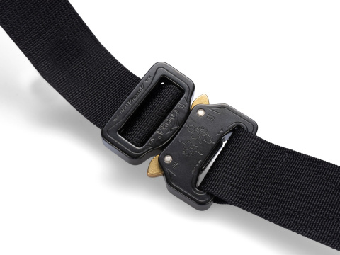 Belt soft OUTDOOR Black 33mm wide with Cobra® 9kN KTL black with brass ears flat metal buckle Universal size 70-120cm