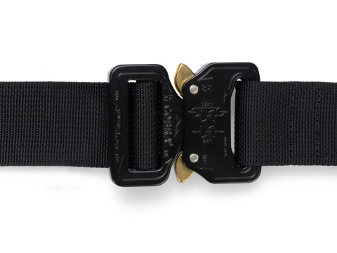 Belt soft OUTDOOR Black 33mm wide with Cobra® 9kN KTL black with brass ears flat metal buckle Universal size 70-120cm