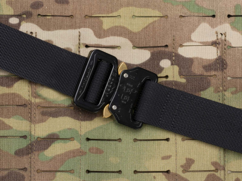 Belt soft OUTDOOR Black 33mm wide with Cobra® 9kN KTL black with brass ears flat metal buckle Universal size 70-120cm