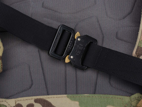 Belt soft OUTDOOR Black 33mm wide with Cobra® 9kN KTL black with brass ears flat metal buckle Universal size 70-120cm