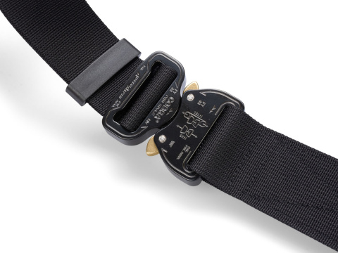 Belt soft OUTDOOR Black 38mm wide with Cobra® 9kN KTL black with brass ears flat metal buckle Universal size 70-120cm