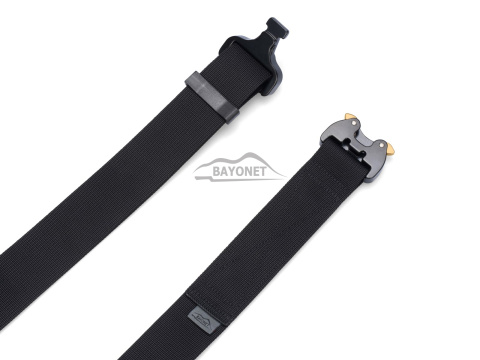 Belt soft OUTDOOR Black 38mm wide with Cobra® 9kN KTL black with brass ears flat metal buckle Universal size 70-120cm