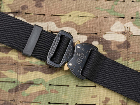 Belt soft OUTDOOR Black 38mm wide with Cobra® 9kN KTL black with brass ears flat metal buckle Universal size 70-120cm