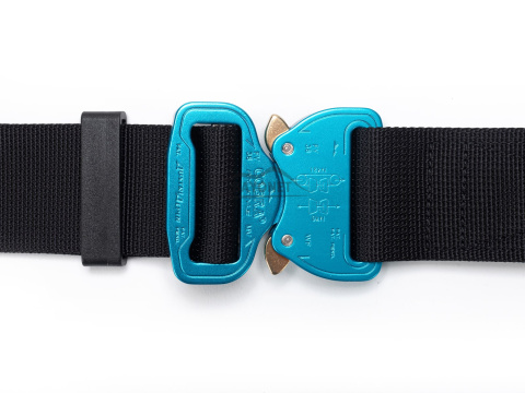 Belt soft OUTDOOR Black 38mm wide with Cobra® 9kN azure blue flat metal buckle Universal size 70-120cm