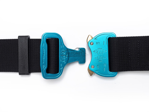 Belt soft OUTDOOR Black 38mm wide with Cobra® 9kN azure blue flat metal buckle Universal size 70-120cm