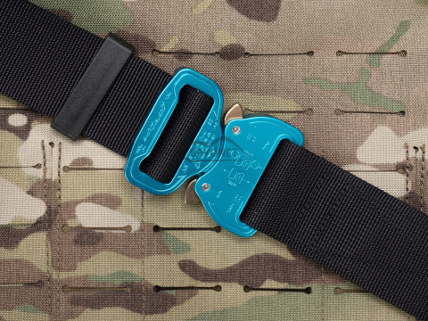 Belt soft OUTDOOR Black 38mm wide with Cobra® 9kN azure blue flat metal buckle Universal size 70-120cm